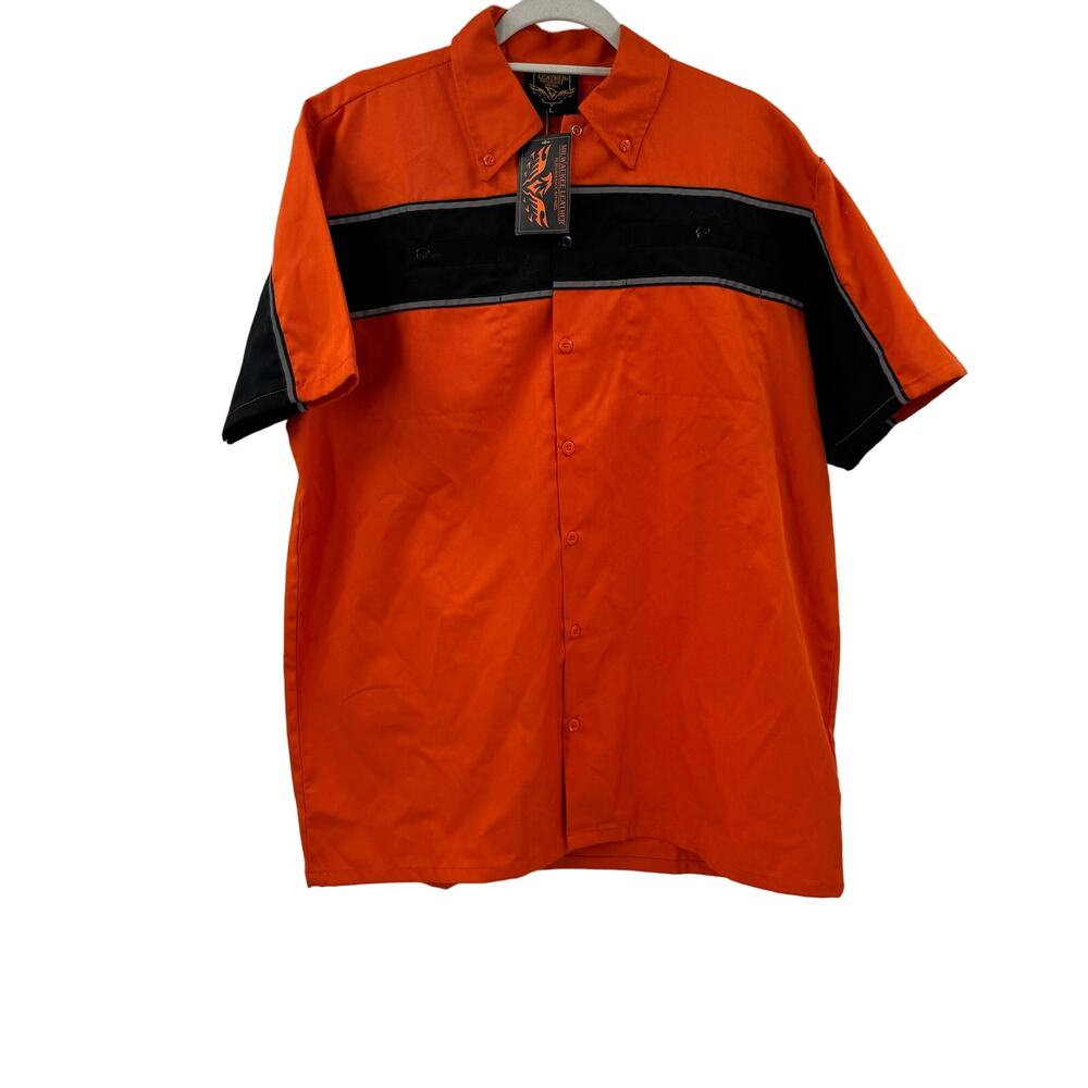 NWT Milwaukee leather orange and black cotton heavy duty garage shirt